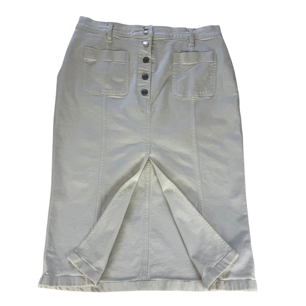 Madewell Button-Front Denim Midi Skirt Cream Off-White High Rise Size 32 Cotton